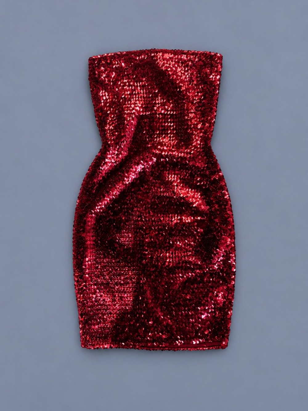 Blue S Burgundy Sequin Strapless Bodycon Mini Dress Size S